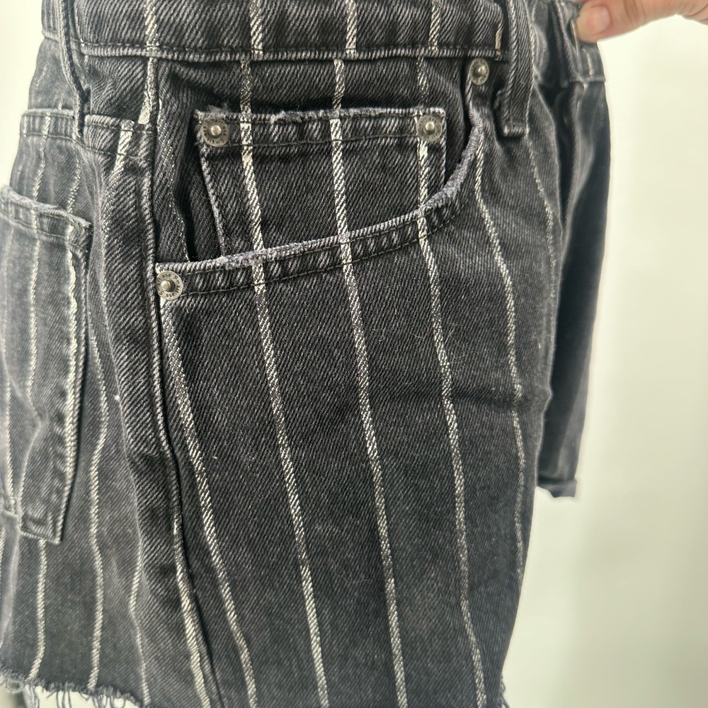 Reformation Dixie high waist button fly Black stripe Cutoff Denim Shorts size 29 - Picture 4 of 9